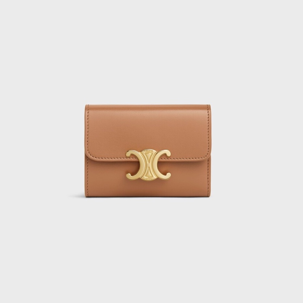 Celine Tan Compact Wallet with Coin Triomphe